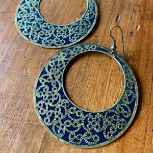 Large Blue hoop Fashion Earrings pierced